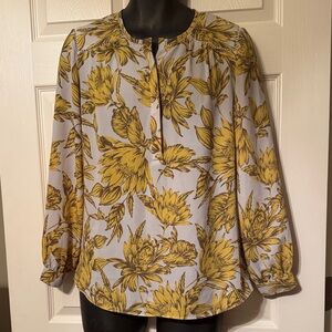 Banana Republic Women’s Floral Long-Sleeve Blouse in Yellow, Tan and Cream.